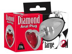 Plug Anal Aluminiu Strass Inima Rosie L