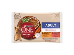 Hrana umeda pentru caini adulti Purina One Mini Adult, cu pui si morcov, multipack,  4x85 g