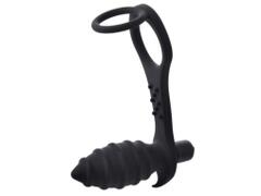 Black Silicone Anal Plug Vibrator with 2 Rings LUX10310