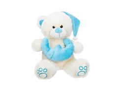 Ursulet de plus cu semiluna, Puffy Friends, Albastru, 38 cm