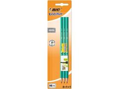 Set de 3 creioane HB BIC Evolution Original, ascutitoare si radiera incluse, Verde