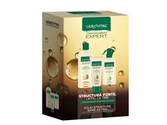 Set cadou Gerovital Tratament Expert: Sampon Regenerant cu Keratina, 250 ML + Masca Regeneranta cu Keratina, 150 ML + Ser Termoprotector cu Keratina, 150 ML