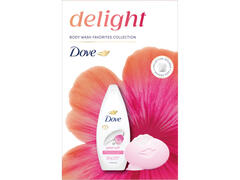 Set pentru cadou Dove Delight: gel de dus, 250 ml + sapun solid, 90 g + burete de dus