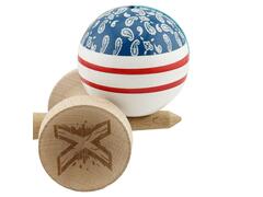 Jucarie de indemanare din lemn, Kendama X, Flippy, Chicanos, King Size V3, Super Sticky, 18 cm, Albastru, Alb