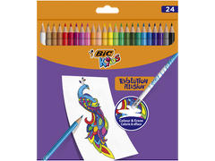 Creioane colorate cu guma de sters Evolution Illusion Bic, 24 culori