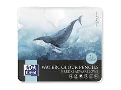 Creioane color Oxford Watercolour, 24 cul/set, cutie metal