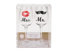 Set 2 pahare de vin Mrs Kiss and Mr Moustache, 430ml, 22.5 cm - OOTB