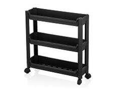 Etajera cu 3 raturi si roti, 46.5x14.5x48 cm, Negru