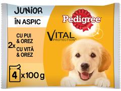 Pedigree hrana umeda pentru caini juniori, selectie de carne cu orez in aspic 4 x 100 g