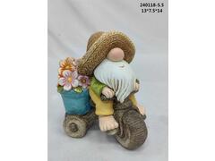 Figurina De Gradina,  Gnom Cu Tricicleta,  13*7.5*14Cm,  Poliresina