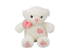 Ursulet de plus cu papion, Puffy Friends, Roz, 30 cm