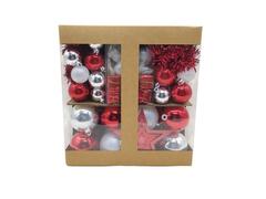 Set 100 Ornament Rosii/Argintii/Albe