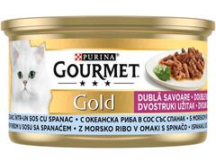 Gourmet Gold Double Pleasure Cu Peste Oceanic Si Spanac In Sos, Hrana Umeda Pentru Pisici, 85G