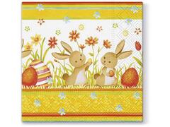 Set 20 servete cu motiv de Paste Herlitz, model iepurasi si oua, 3 piese, 33x33 cm, Multicolor