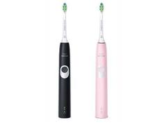 Set 2 Periute de dinti electrice Philips Sonicare ProtectiveClean 4300 HX6800/35, 62.000 miscari/min, 1 mod de curatare, 2 Capete, 2 Truse de calatorie (Negru/Roz)