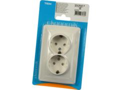 Priza electrica dubla TEM Ekonomik cu contact de protectie copii, montaj incastrat, alb