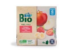 Piure cu banane&capsuni Carrefour My Baby Bio 4x90g