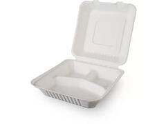 Set caserole de unica folosinta, 5 bucati, compartimentate, trestie de zahar, 22 x 20 cm, alb