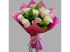 Buchet 19 trandafiri alb-roz