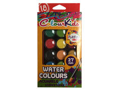 Acuarele semi-uscate Colour Kids cu pensula 27 mm / 18 culori