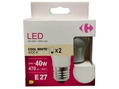 Set 2 becuri LED Carrefour, E27, 40 W, 470 lm, 4000 K, Alb rece