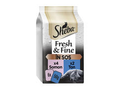 Hrana umeda completa pentru pisici adulte Sheba Fresh & Fine, cu somon si ton, 6 x 50 g