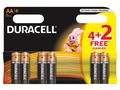 Baterii Alcaline AA(LR6) 1.5V Duracell 4+2buc