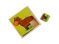Puzzle in cub de lemn, Diverse animale, 9 piese