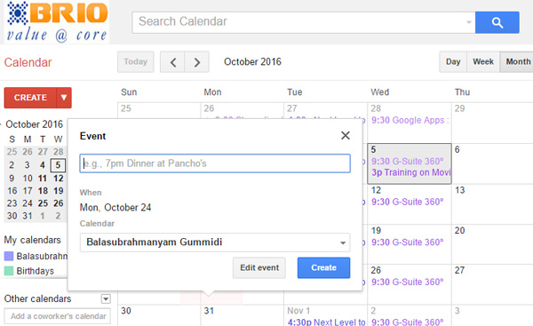 Google Calendar Brio Technologies Private Limited