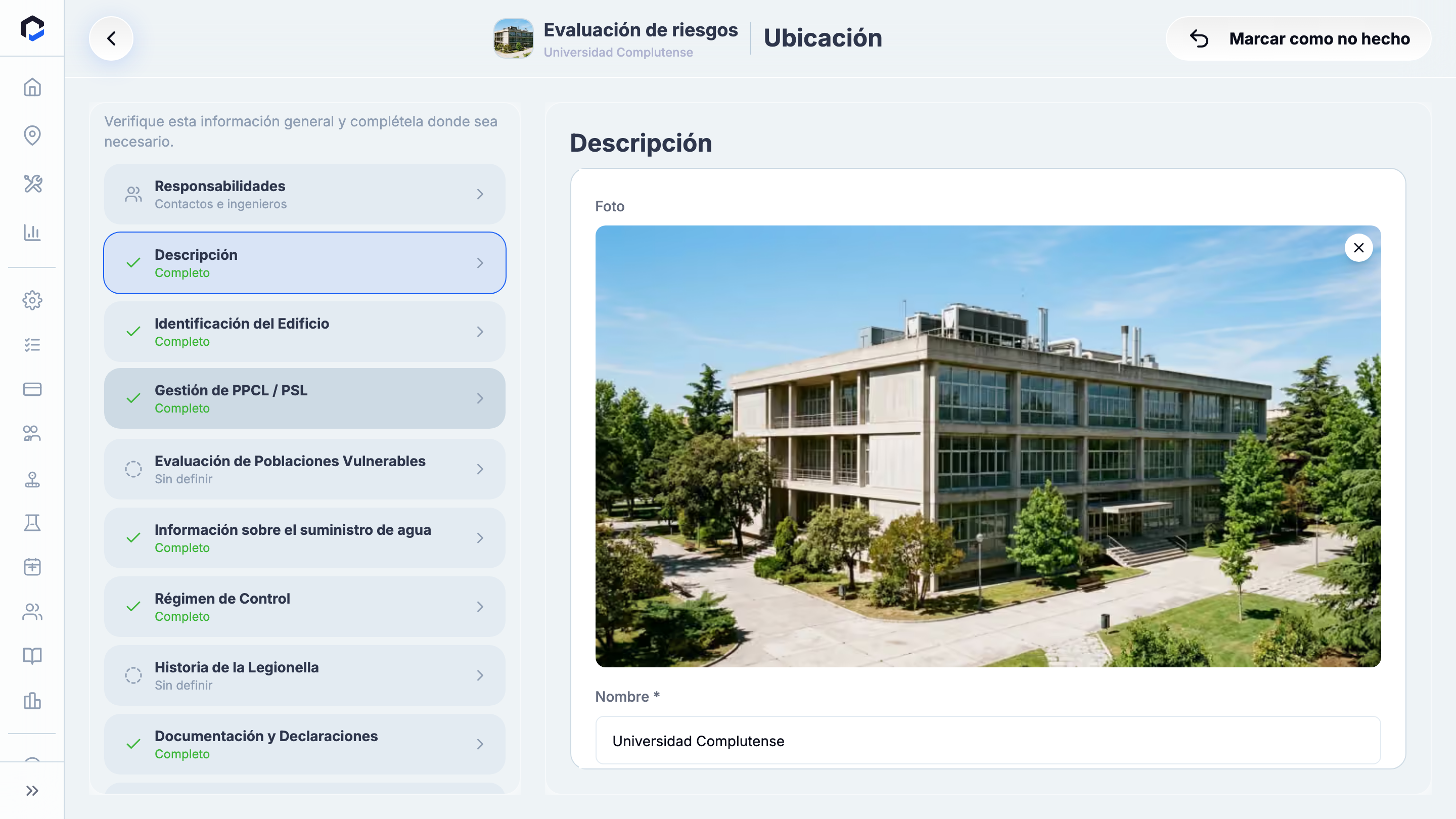 Location stage: structure-level compliance data-collection form.