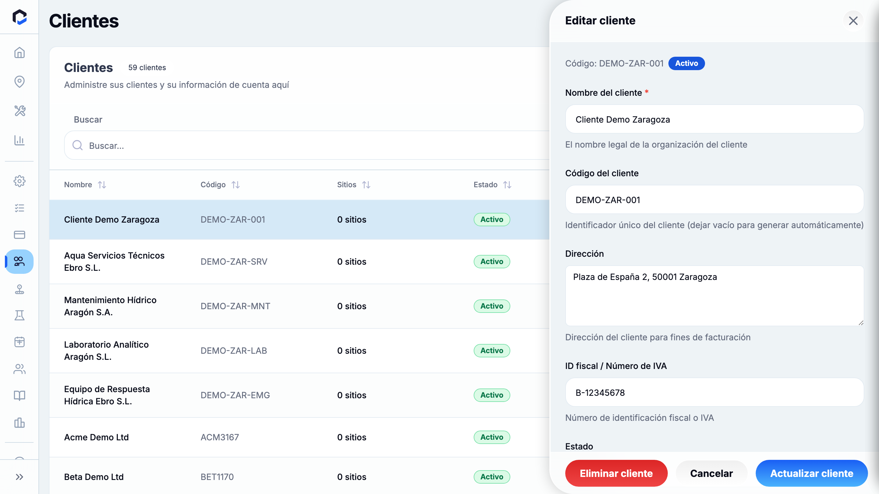 The location picker listing organisation locations to link. Update Client saves the assignment — NOT clicked here: each assignment triggers a real billing sync.