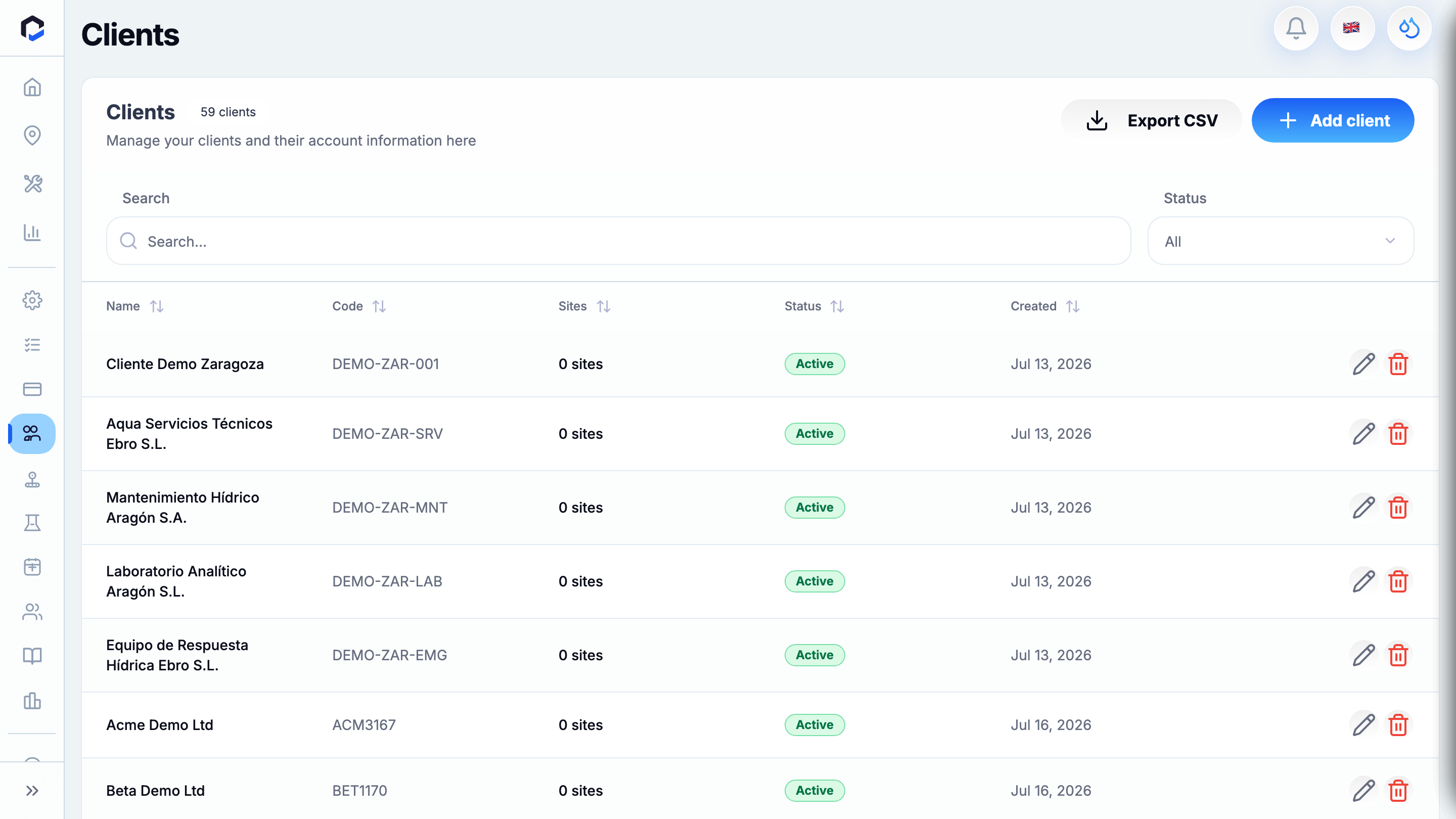 Clients screen — linking is done from the client side, not during location creation.