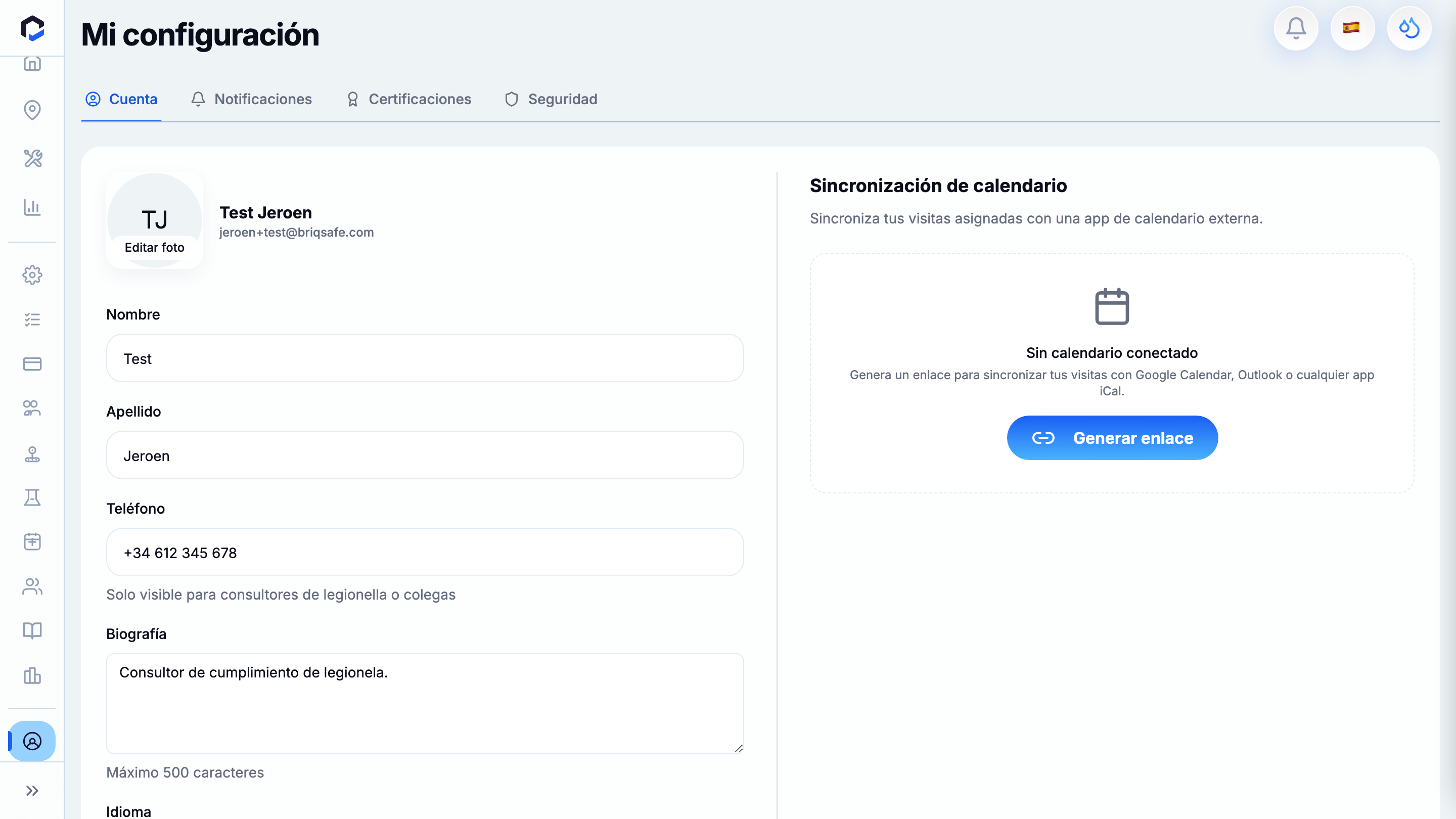 My Settings opens on the Account tab (reached from the sidebar) — the entry to Notifications.