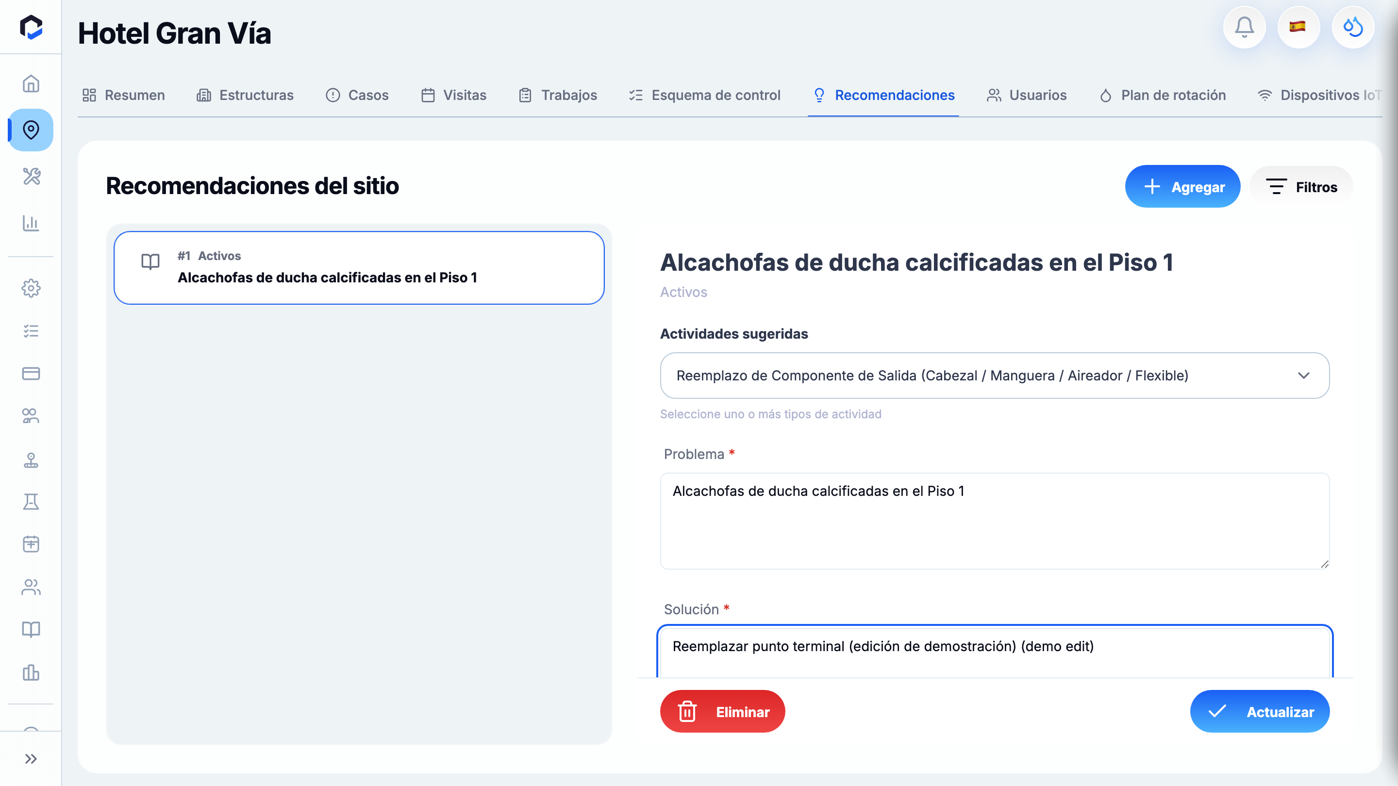The recommendation Solution edited, ready to Update (before saving).