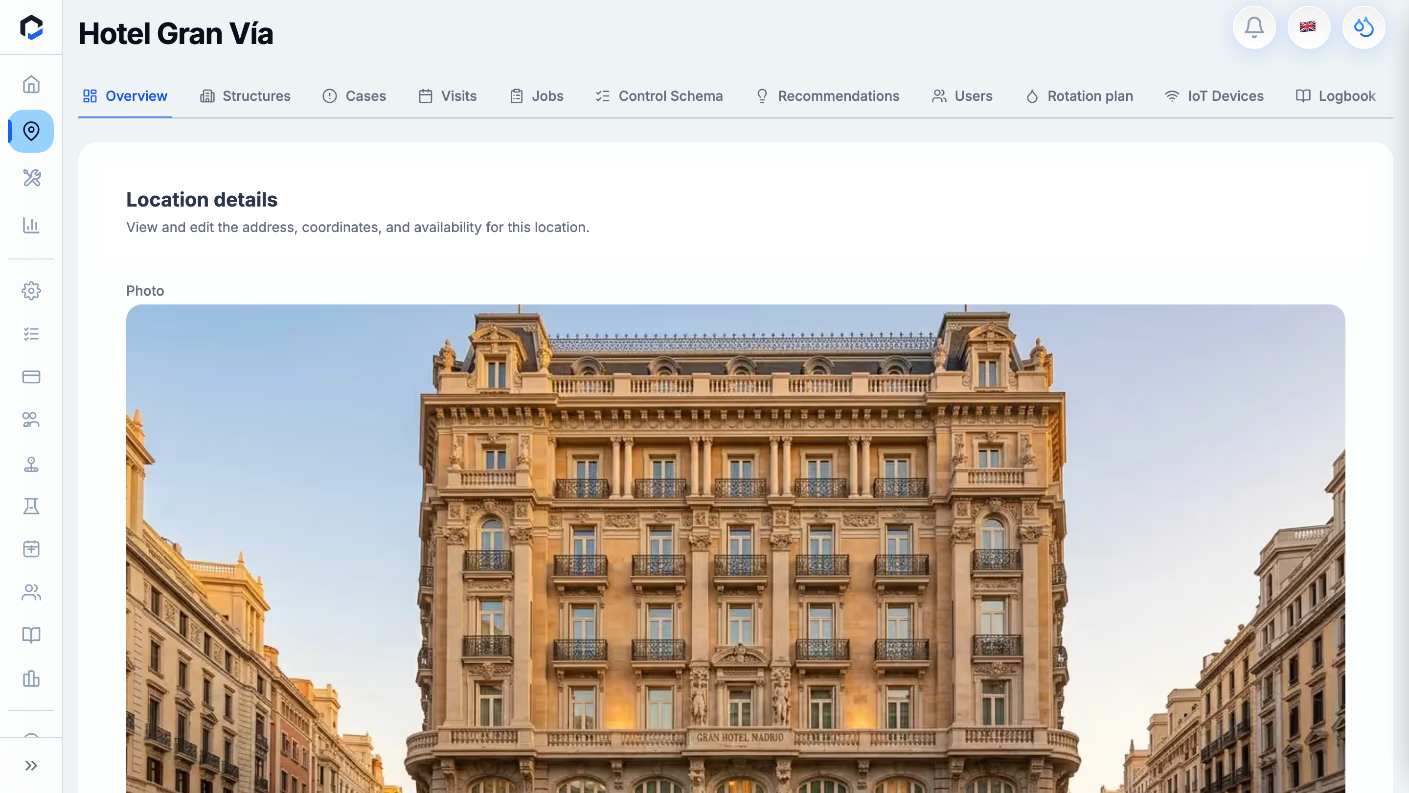 Selected location Overview.