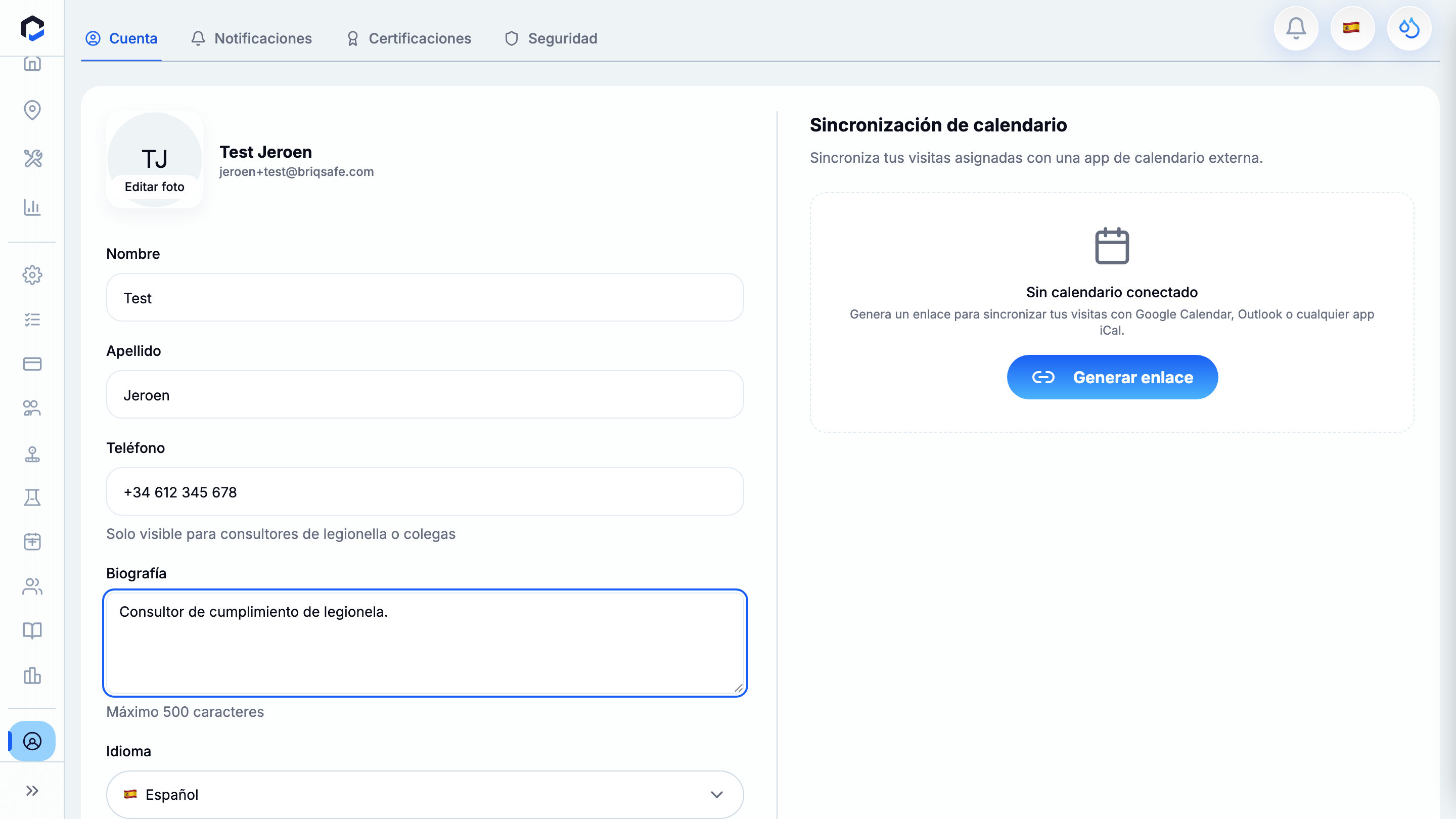 Language dropdown offering English, Español and Nederlands.