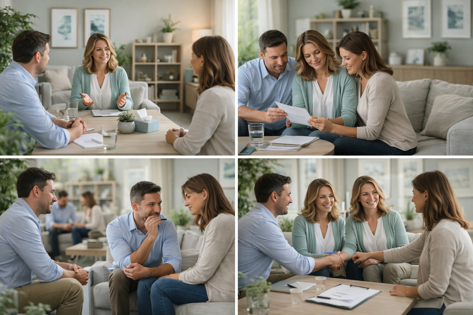 Illustration of two people sitting at a table, having a calm conversation