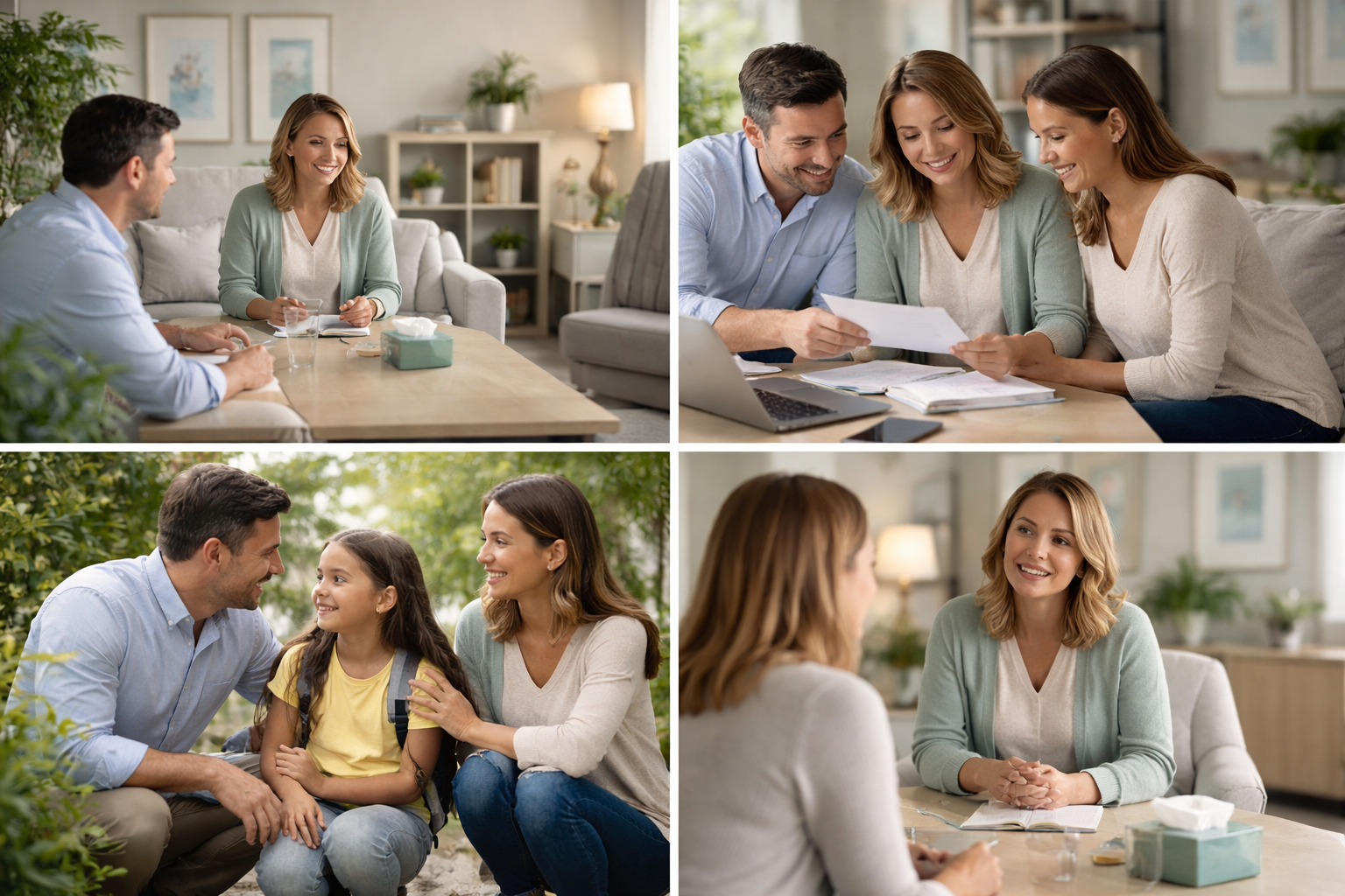 Illustration of two people sitting at a table, having a calm conversation