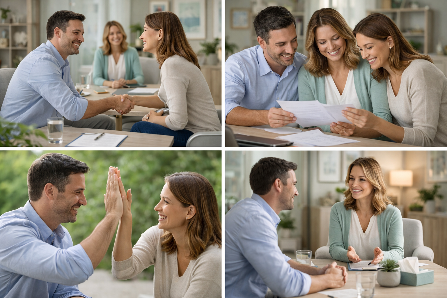 Illustration of two people sitting at a table, having a calm conversation