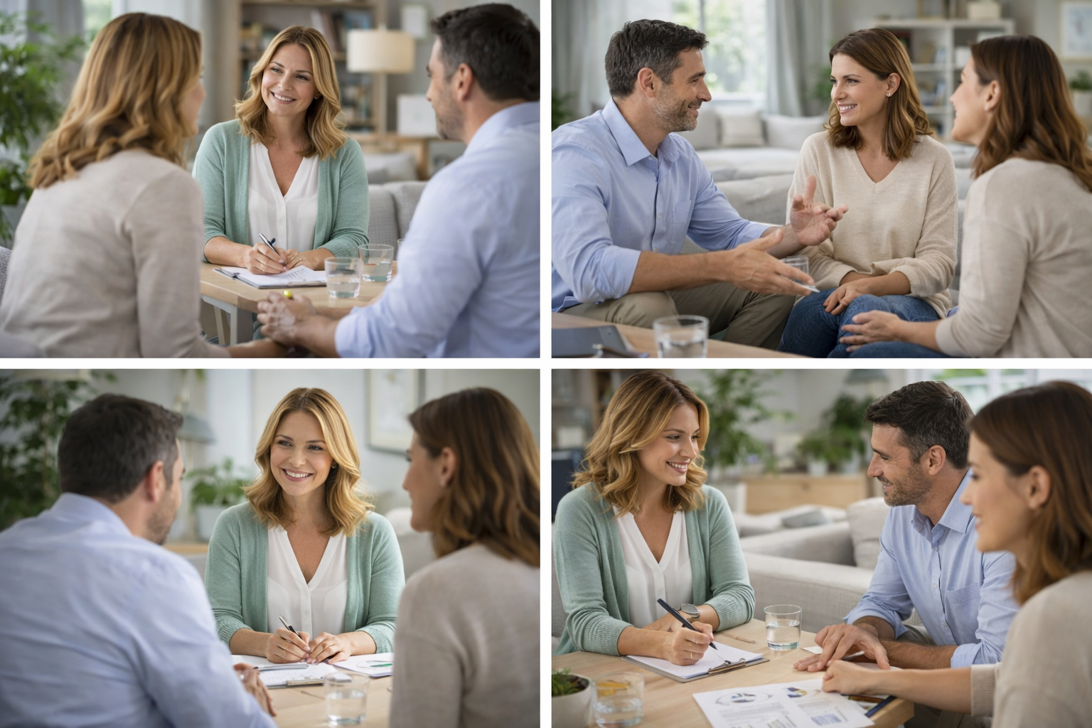 Illustration of two people sitting at a table, having a calm conversation