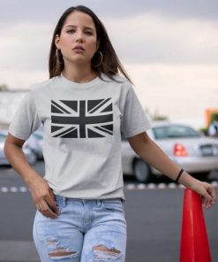 Light gray t-shirt with union jack print for women