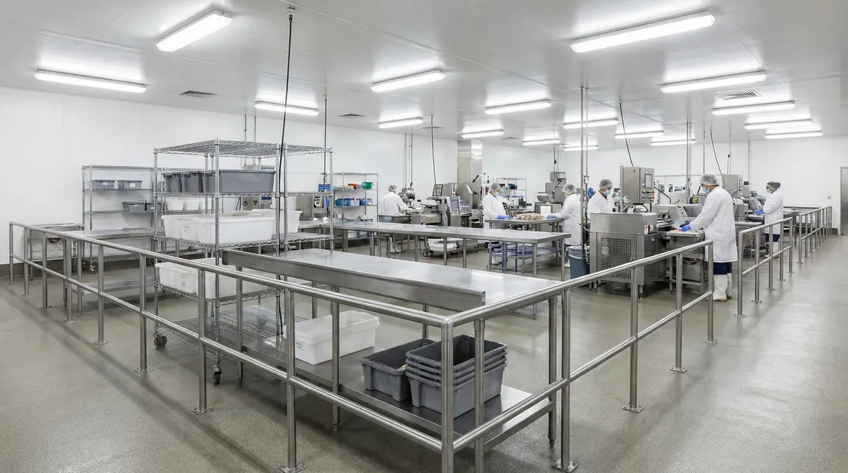 Sut va go‘sht sexlari uchun zanglamaydigan stollar va stellajlar