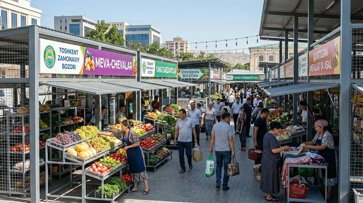 Qishloq xo‘jaligi yarmarkalari uchun tashqi stellajlar va yozuvlar