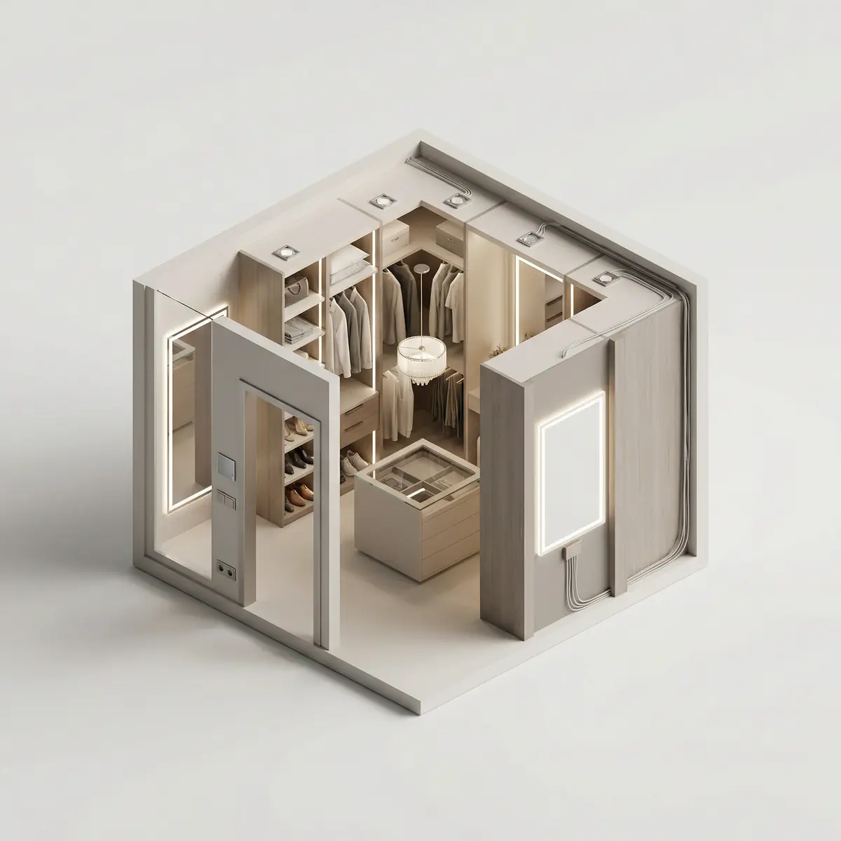 Garderob xonasi uchun yoritish va elektrika yechimi Toshkentda