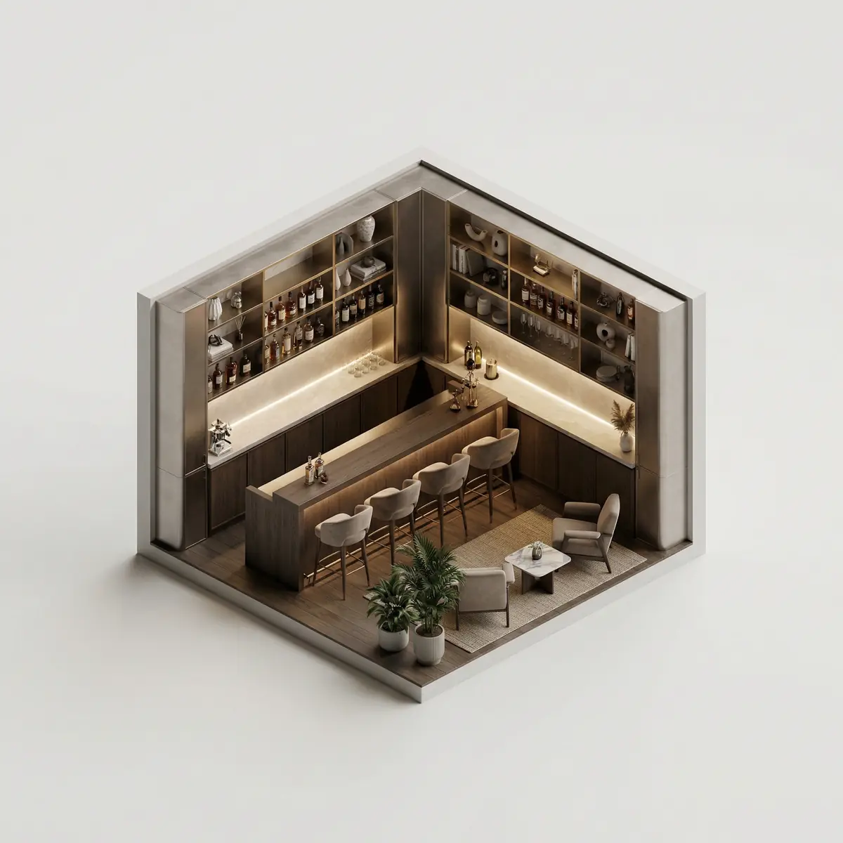 Bar zonasi uchun mebel va dekor yechimi Toshkentda