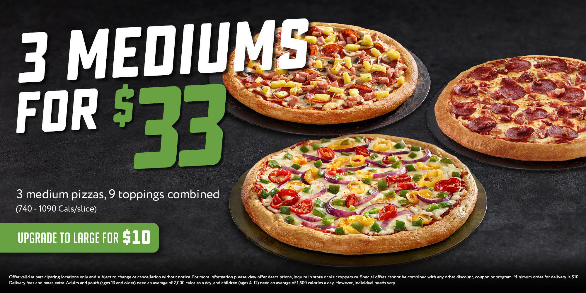 3 Medium Pizzas for $33