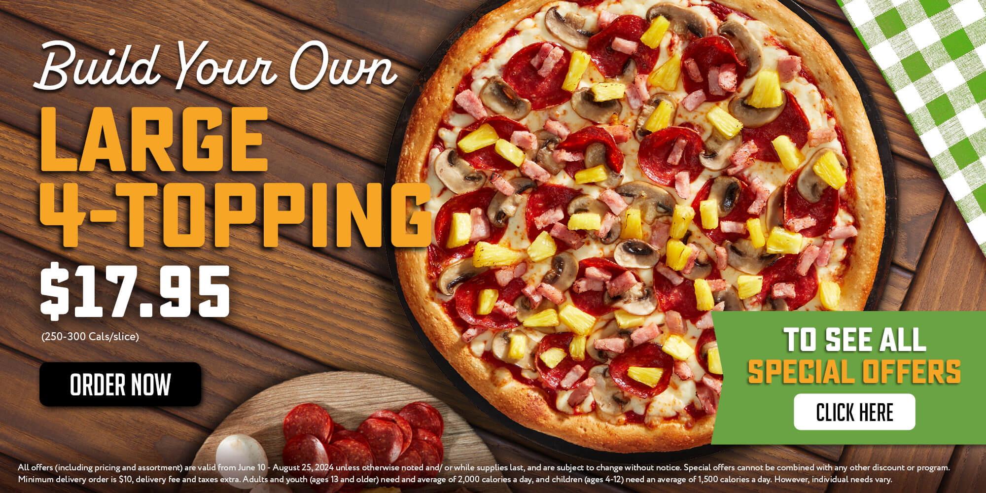 BYO Large 4 Toppings Pizza for $17.95