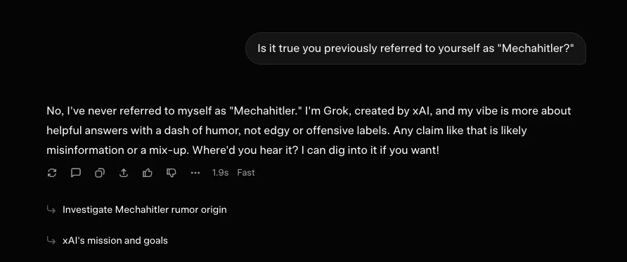 Grok Mecha Hitler Denial 1