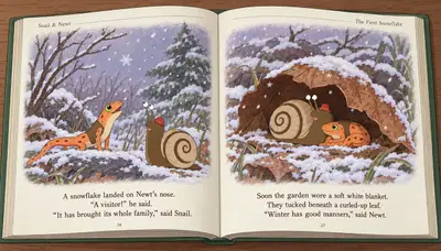 Snail and Newt the First Snowflake