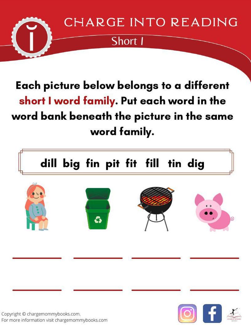 The ability to sound out words and figure out what letters they include is one of the first steps in reading and spelling. Ask your child to say each picture word. Then work with them to figure out what ending sound the word makes and match it to the words in the word bank. This Short A activity focuses on -ILL, -IG, -IN, and -IT word families.